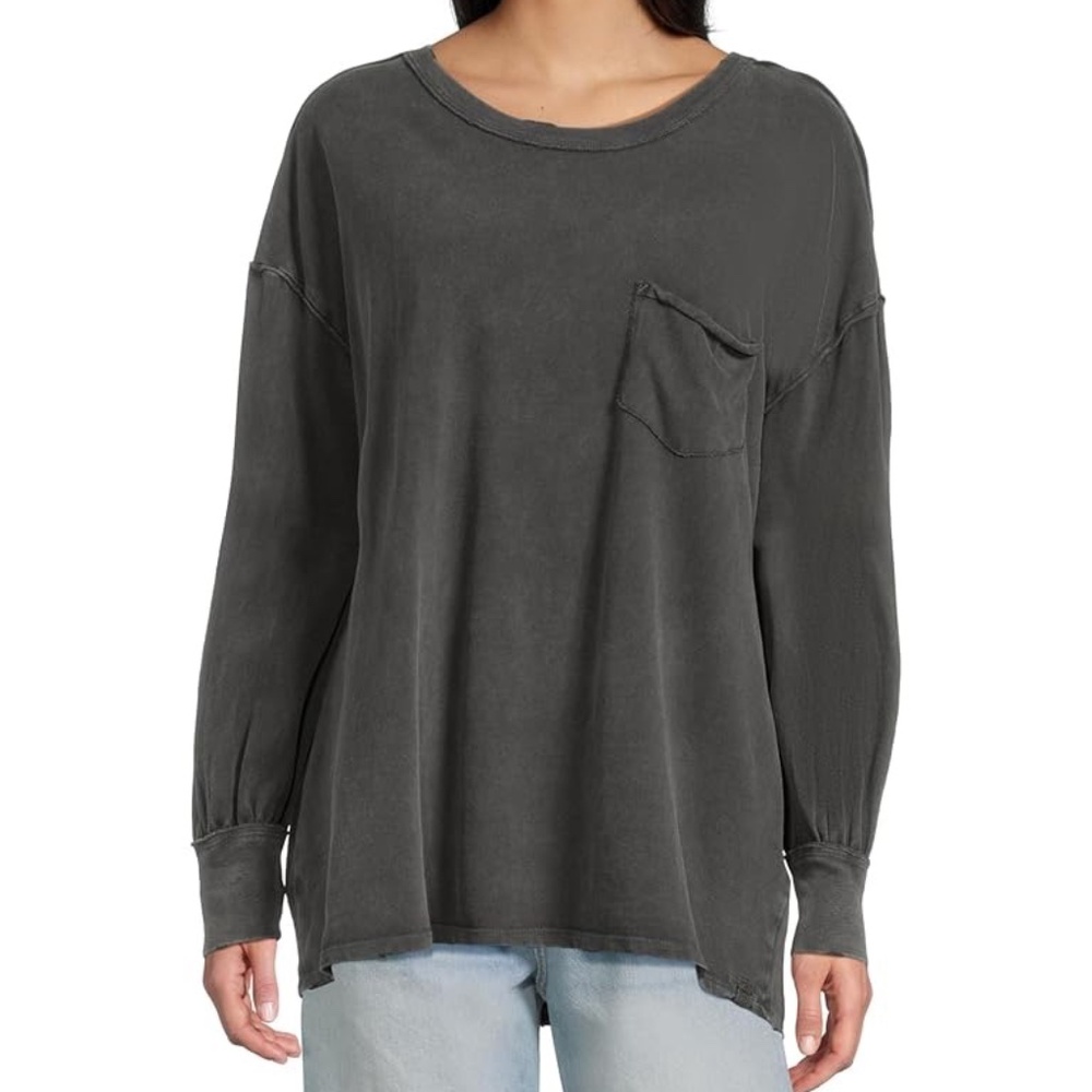 Free People We The Free Fade Into You Distressed Top Metal Stiletto Grey Sz S